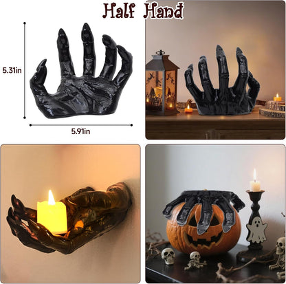 Halloween Decorations Indoor Gothic Decor: Pack of 3 Wall Mounted Creepy Reaching Hands with Lighted Candles for Gothic Wall Decorations