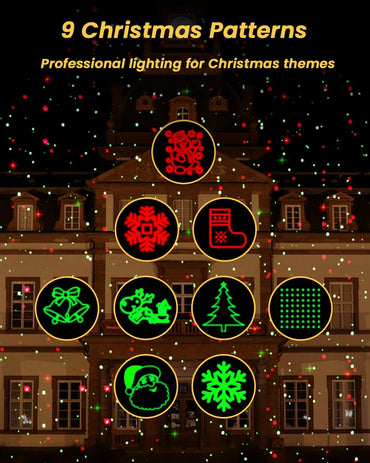 Christmas Projector Lights Outdoor, 9 High-Definition Patterns Laser Light Projector with Remote and Timer, Party Lights for Indoor Outdoor Garden Holiday Decoration Halloween New Year