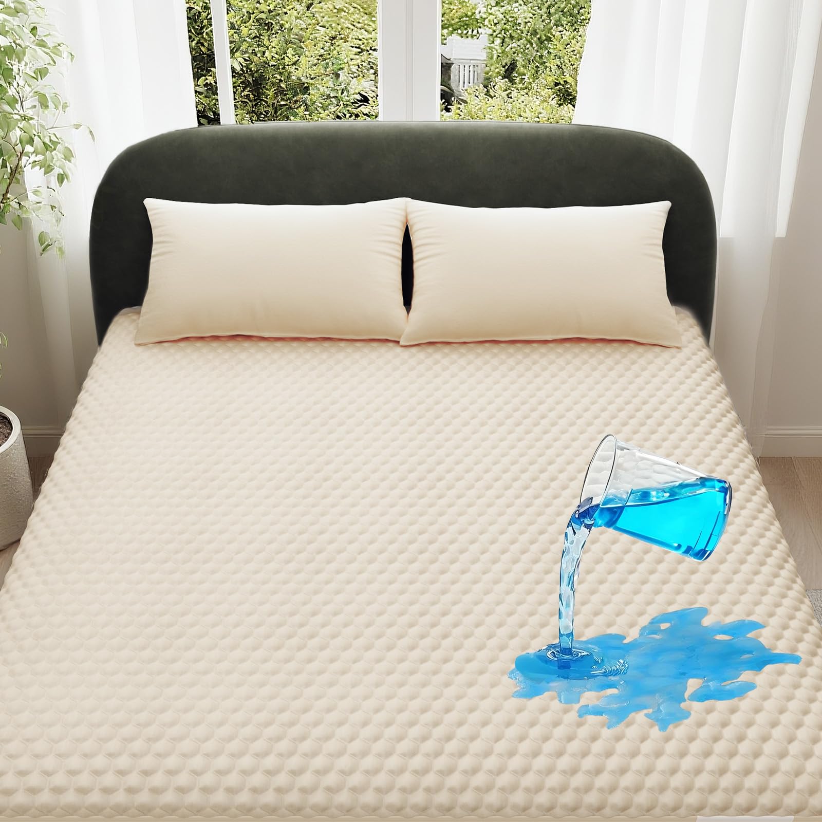 OhGeni 100% Waterproof Mattress Protector, Queen Size Mattress Pad, Fits 6"-20" Mattresses with Deep Pocket, Cooling, Breathable Fitted Sheets, Soft Bed Cover, Noiseless, Machine Washable