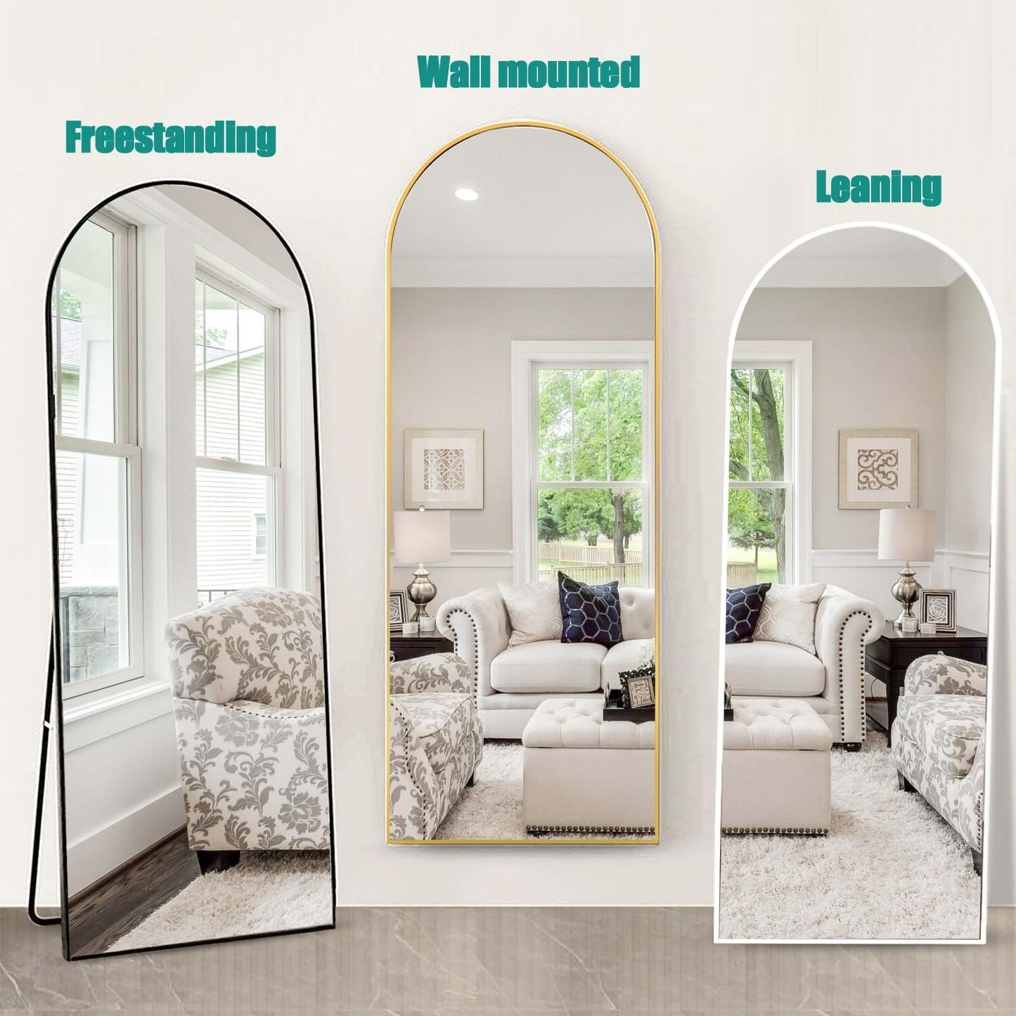 TinyTimes 64''x21'' Arched Full Length Mirror with Stand, Full Body Mirror, Mirrors Full Length Floor Freestanding, Wall Mounted Mirrors for Bedroom Living Room Cloakroom (Gold)