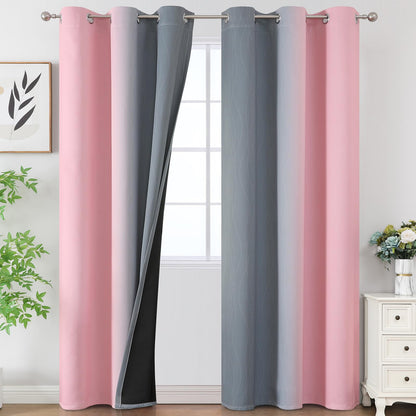 Estelar Textiler Beige and Greyish White Blackout Curtains for Living Room, Full Room Darkening Gradient Drapes for Bedroom, Thermal Insulated Ombre Grommet Curtains for Dining Room,52Wx84L,2 Panels