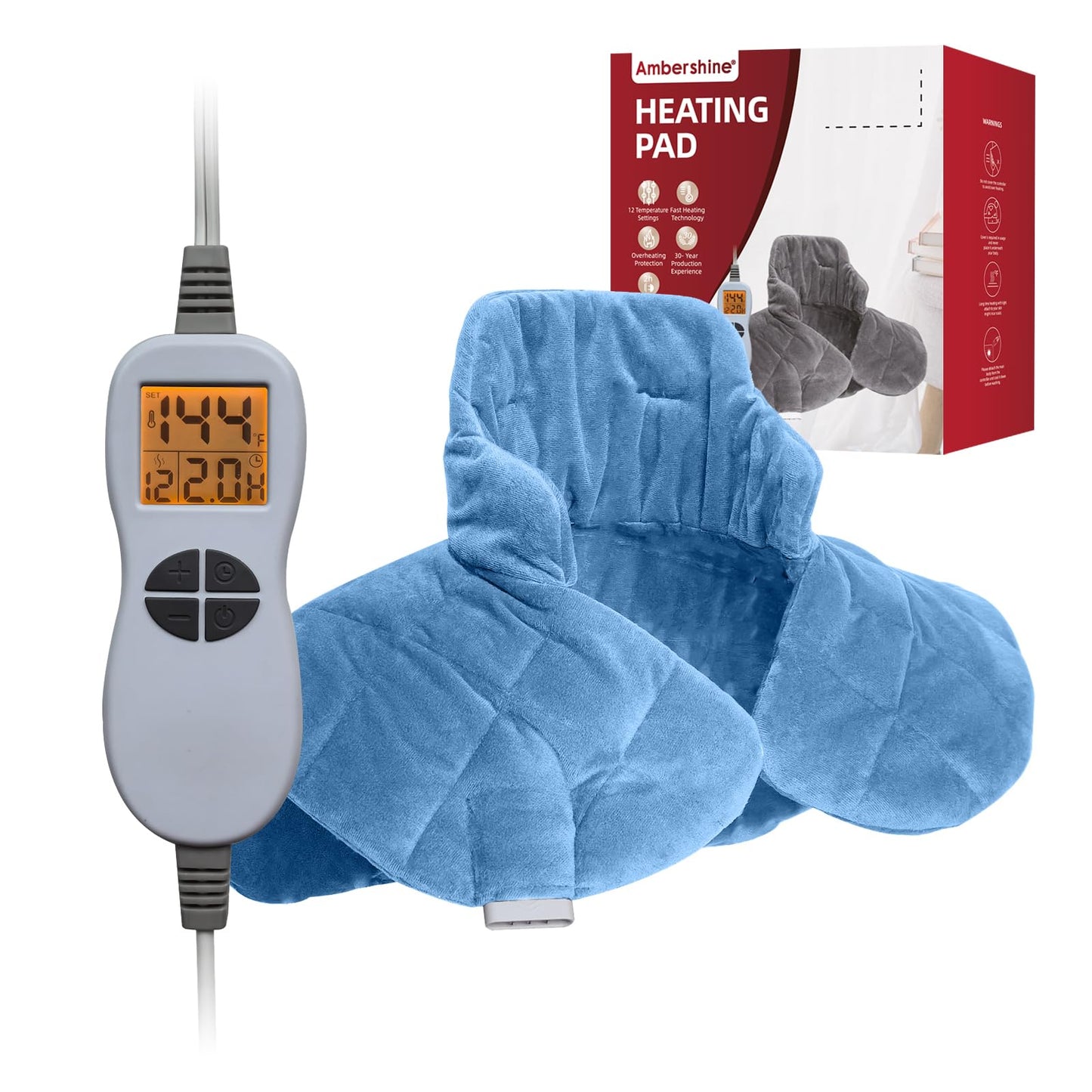 Ambershine 26"x35" XXXL King Size Neck& Shoulder& Back Heating Pad with 12 Temperature Settings& 4 Auto-Off Countdown Timers, Pain Relief for Back/Neck/Shoulder, Christmas gift for mom dad (Dark Gray)