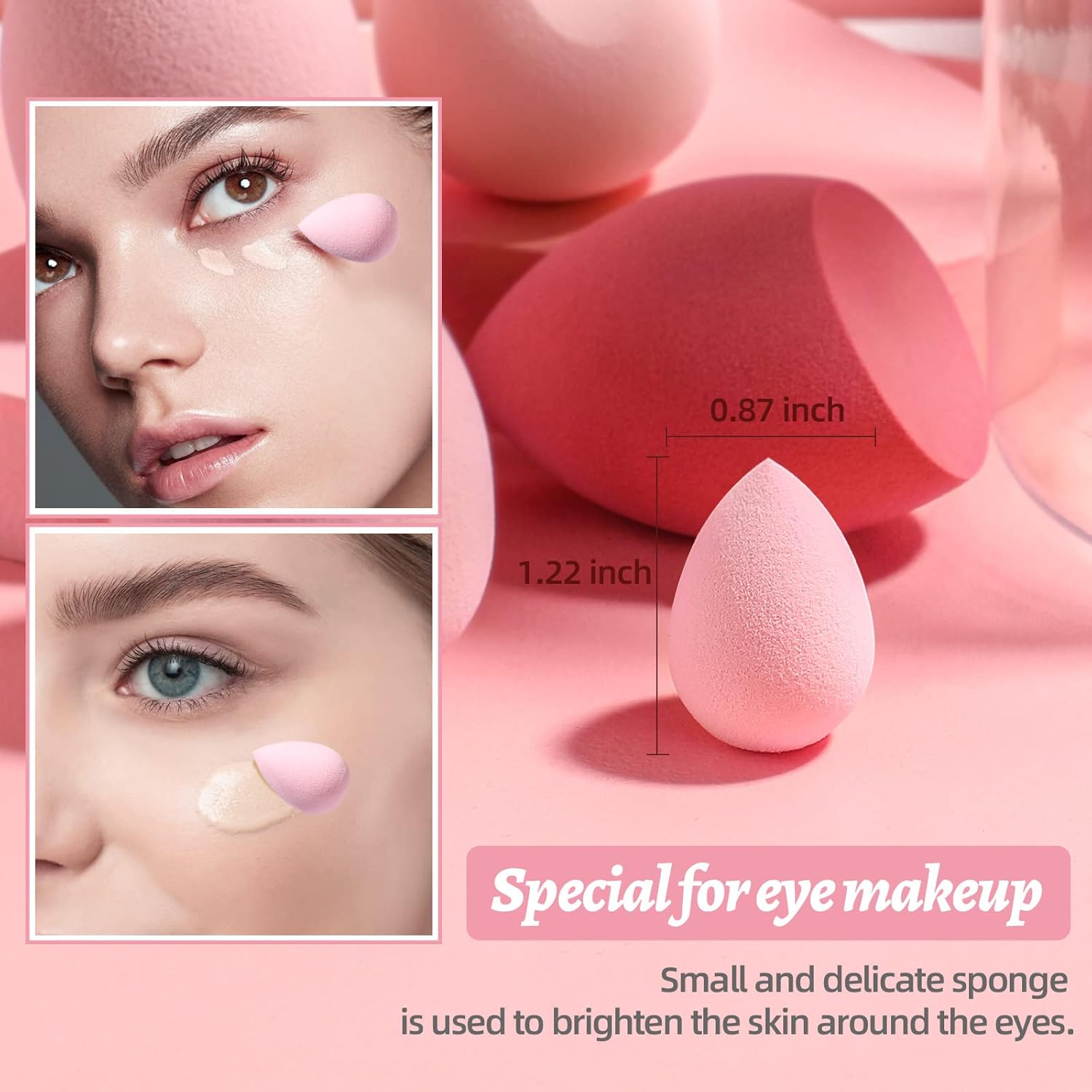 Makeup Sponge Set BS-MALL with Storage Case 7 Pcs for Liquid, Cream, and Powder, Foundation with 1 Mini Makeup Sponge Pink (A-Pink）