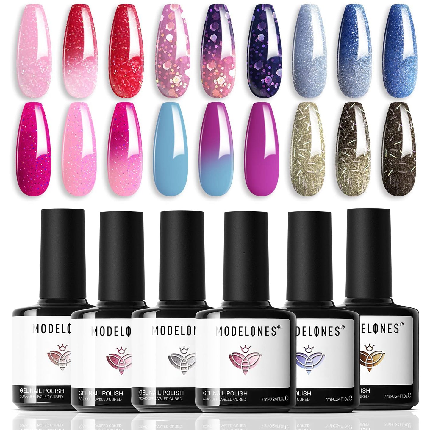modelones Christmas Gel Nail Polish Set, 6 Colors Cat Eye Red Green Glitter Gold Silver Winter Gel Polish Kit with Magnet Nail Stickers Soak Off Led Nail Art Manicure Salon DIY New Year Holiday Gifts