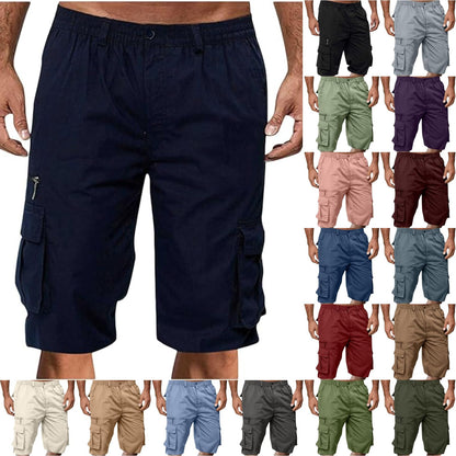 Cargo Shorts for Men Casual Summer Hiking Pants Elastic Waist Big and Tall Knee Length Multi-Pockets Bermuda Shorts