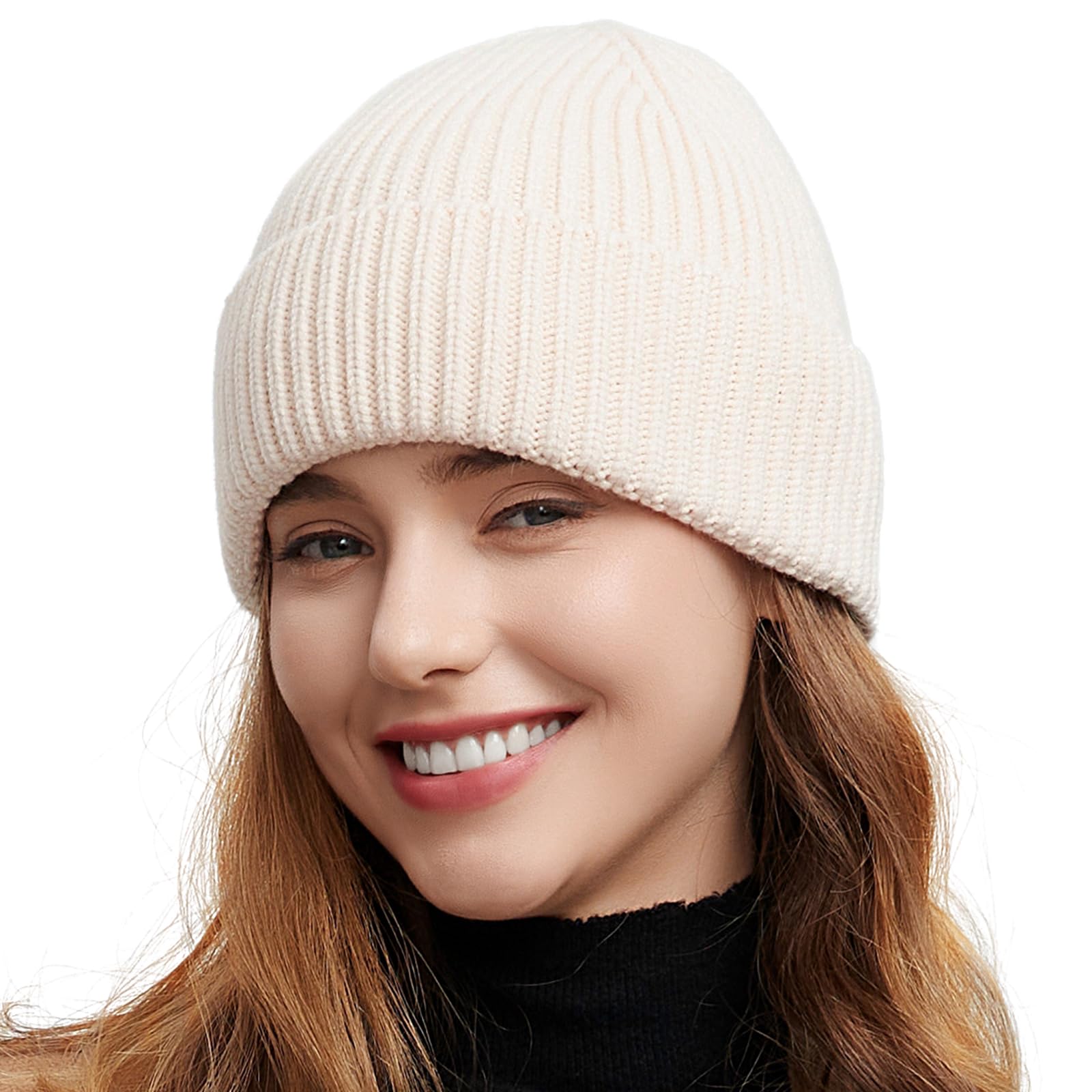 50% Wool Thick Beanie Hat for Men Women, Seamless Winter Knit Skull Cap, Cuffed Fisherman Beanie Warm Trawler Watch Cap