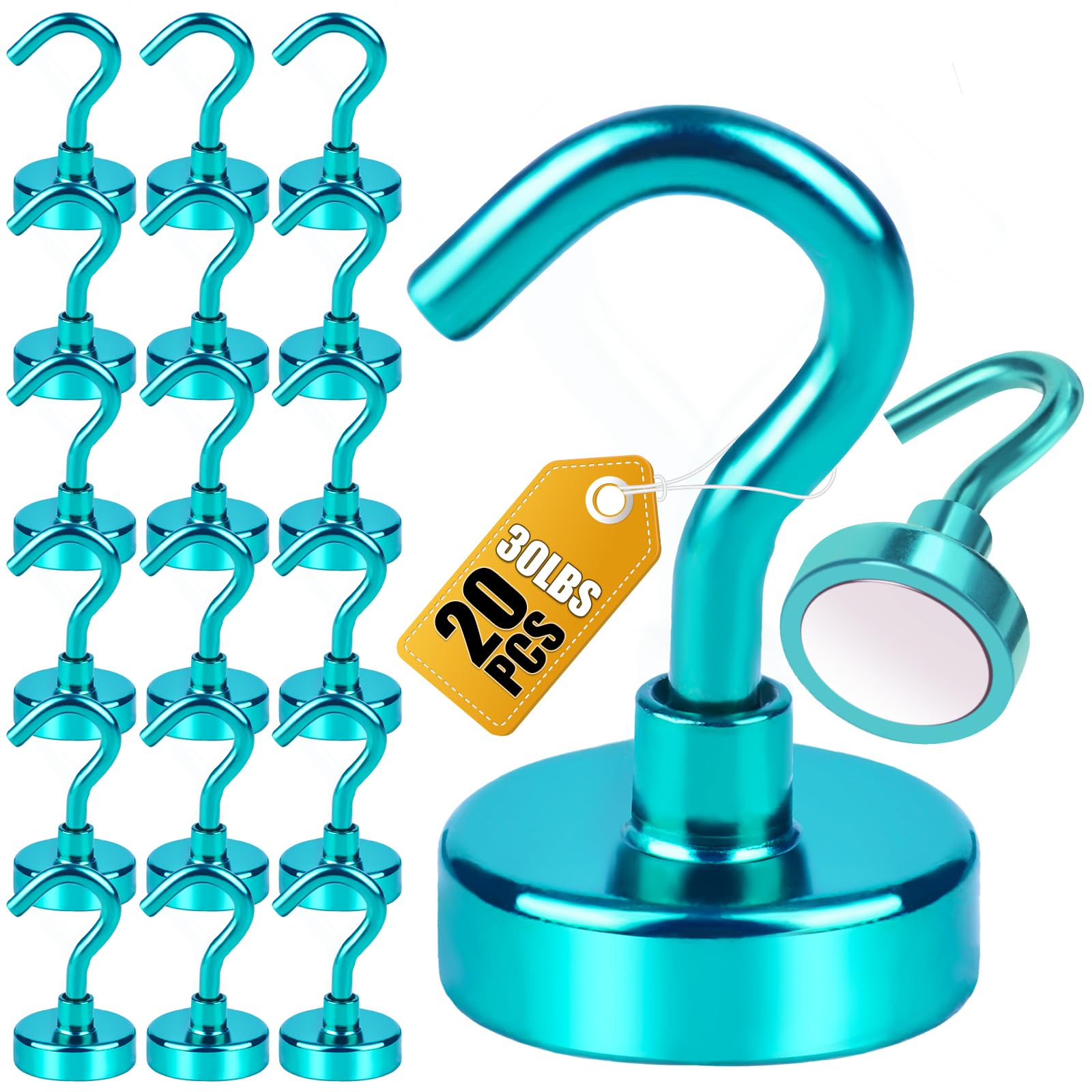 DIYMAG Magnetic Hooks, 30lbs+ Magnet Hook 2025 Cruise Cabin Ship Essentials Heavy Duty Strong Magnets Refrigerator Fridge Hanging for Classroom Beach Vacation Kitchen Grills Home 20 Pack (Silver)