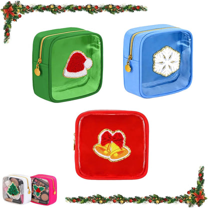 Christmas Makeup Bag, Christmas Preppy Patch Makeup Bags, Mini Zippered Pouch, Skincare Pouch Xmas Zipper Cosmetic Pouchs Preppy Thing for Travel Christma Women Gift (set c)