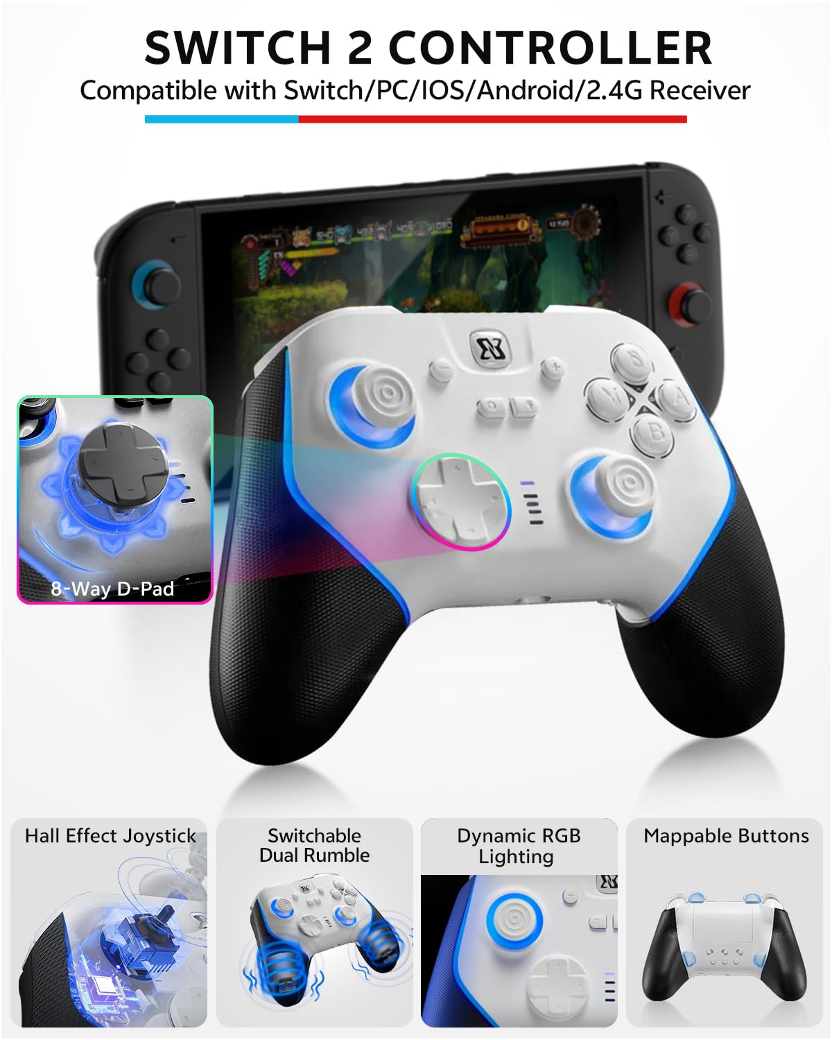 Switch 2 Pro Controllers Accessories Bundle for Nintendo 17-in-1: Carrying Case, Screen Protector, Thumb Grip for Joycon, Dockable Console Protective Cover Shell, Steering Wheel, 2025 Switch2 Game Kit