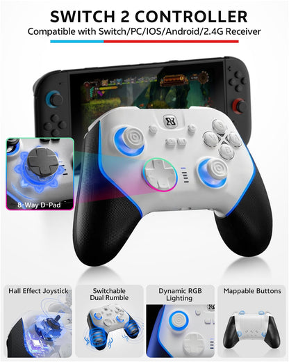 Switch 2 Pro Controllers Accessories Bundle for Nintendo 17-in-1: Carrying Case, Screen Protector, Thumb Grip for Joycon, Dockable Console Protective Cover Shell, Steering Wheel, 2025 Switch2 Game Kit