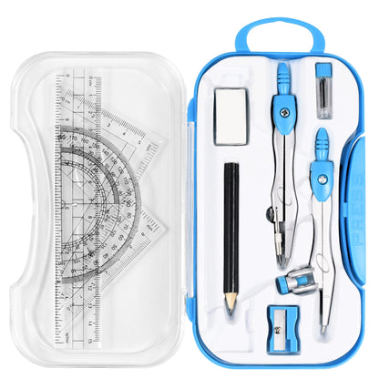 Math Geometry Kit Sets 10 Piece Student Supplies with Shatterproof Storage Box,Includes Rulers,Protractor,Compass,Eraser,Pencil Sharpener,Lead Refills,Pencil,for Drafting and Drawings（Green）