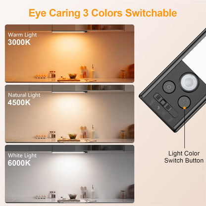 Gritin 10.2inch Under Cabinet Lighting Rechargeable -84 LED Super Bright,3-Color& 5 Level Brightness,4 Modes,Motion Sensor,Long Lasting- Easy Installation Magnetic Under Cabinet Closet Lights -2 Pack