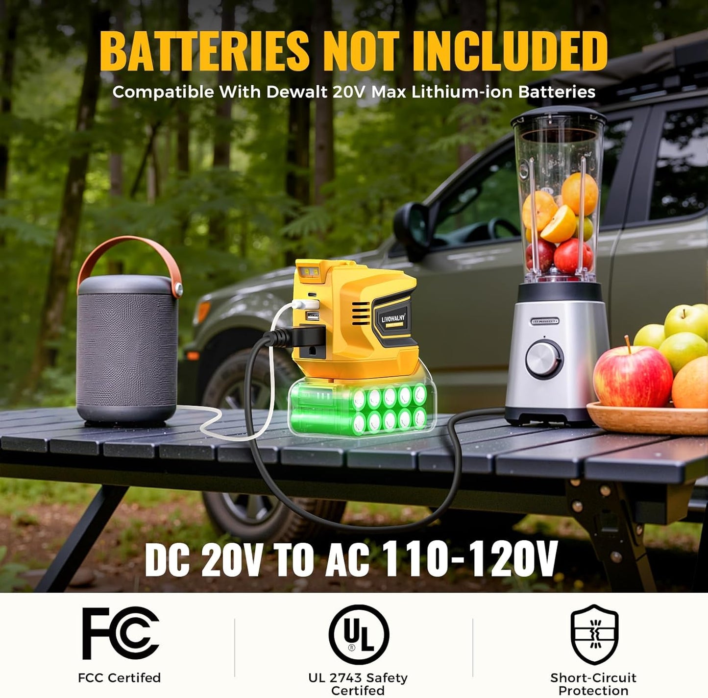 Real 200W Power Inverter Compatible With Dewalt, DC 20V to AC 110-120V Battery Inverter, LIVOWALNY Portable Power Station Generator, Charger Adapter Battery Powered with 2 USB & 1 Type-C & 1 AC Outlet