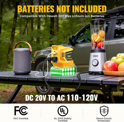 Real 200W Power Inverter Compatible With Dewalt, DC 20V to AC 110-120V Battery Inverter, LIVOWALNY Portable Power Station Generator, Charger Adapter Battery Powered with 2 USB & 1 Type-C & 1 AC Outlet