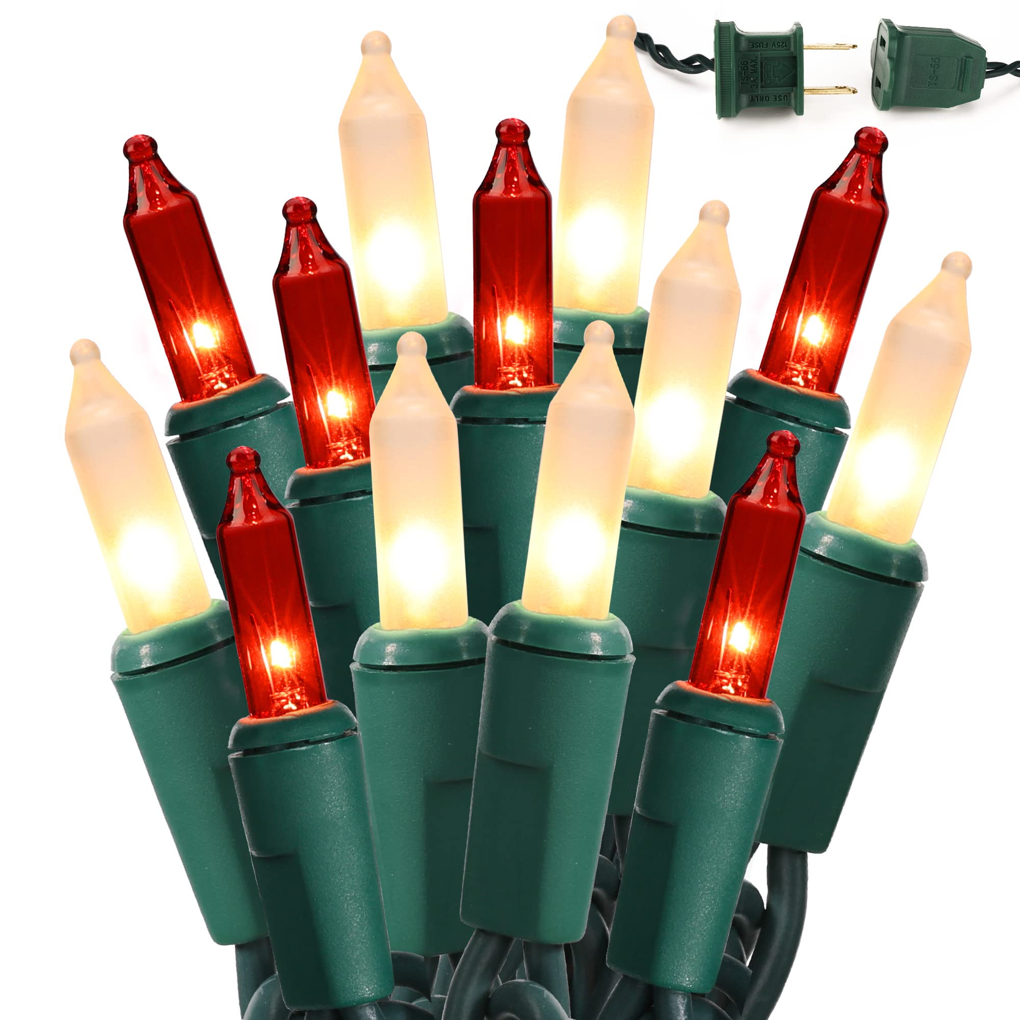 BrizLabs Steady On & Twinkle Christmas Lights - 100-ct Clear Outdoor Connectable Incandescent Mini Lights, Warm White String Lights for Xmas Tree, Indoor Holiday Party