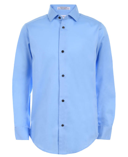 Calvin Klein Boys' Long Sleeve Sateen Dress Shirt, Button-Down Style with Cuffs & Shirttail Hem