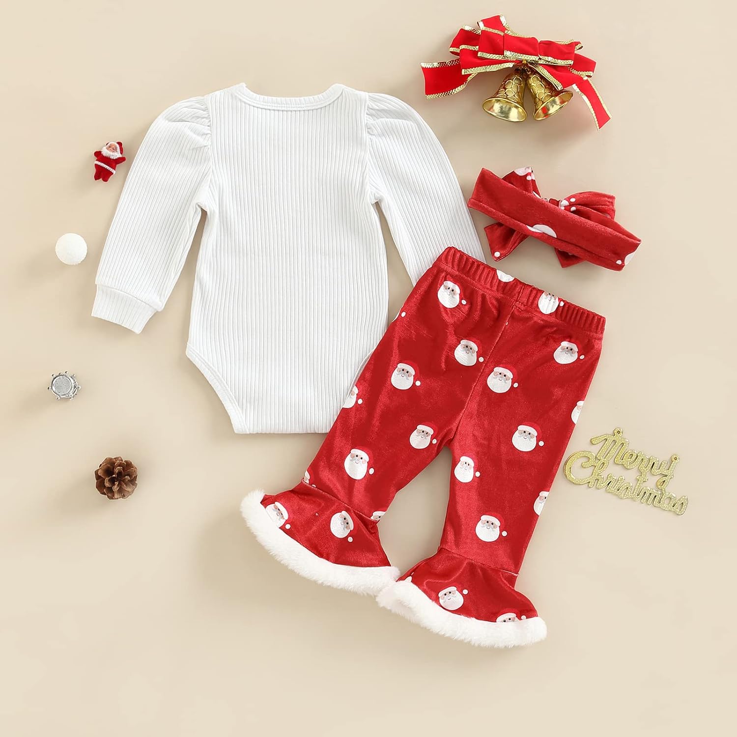 Baby Girl My 1st Christmas Outfits Letter Long Sleeve Romper Tops+Bell Bottom Pants+Headband 3 Pcs Clothes Set