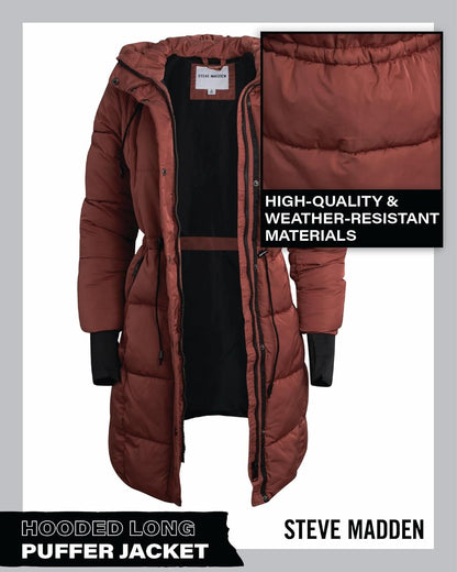 Steve Madden Womens Winter Coat - Insulated Long Hooded Quilted Parka Puffer Jacket - Warm Winter Jacket for Women