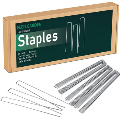 FEED GARDEN 6 Inch 50 Pack Hot-dip Galvanized Landscape Staples Plant Cover Stakes 11 Gauge Tent Stakes Garden Stakes Landscaping Fabric SOD Pins Yard Stakes for Decoration Weed Barrier Fabric