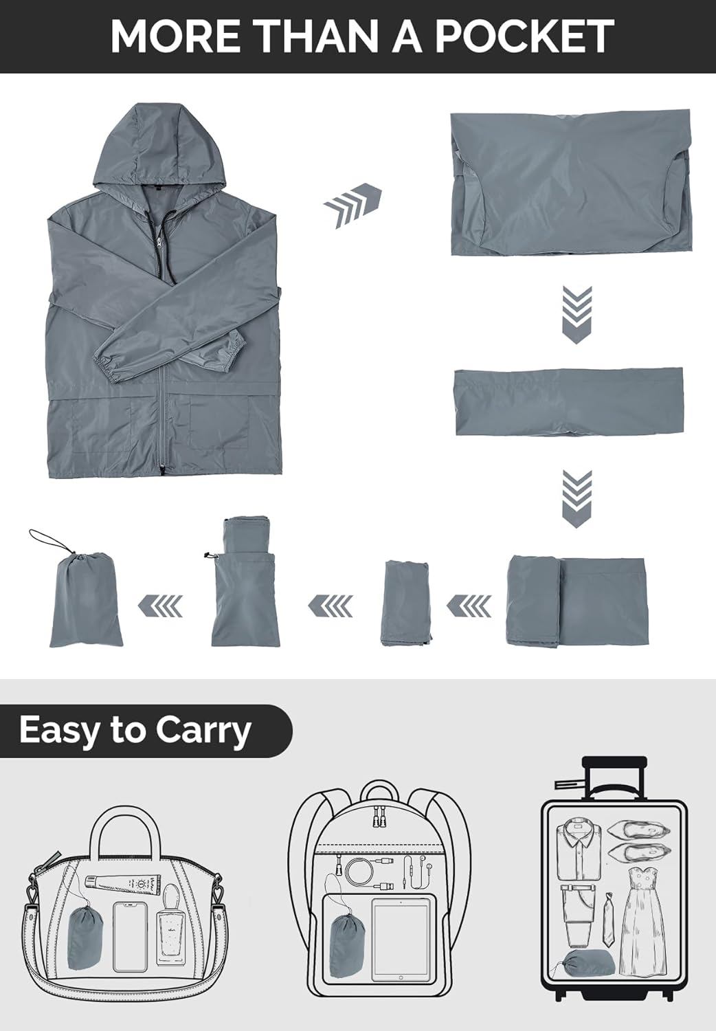 Zando Packable Mens Rain Jacket Lightweight Raincoat Waterproof with Hood Outdoor Windbreaker Jacket Travel Rain Jackets
