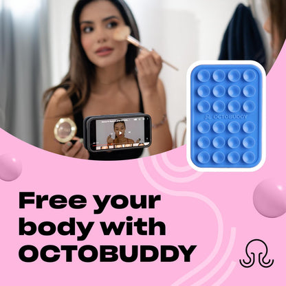 OCTOBUDDY Classic MAX - Silicone Suction Phone Case Adhesive Mount - Hands-Free, Strong Grip Holder for Selfies and Videos - iPhone and Android Compatible - 2.6″ x 3.9″, Baby Blue Jay