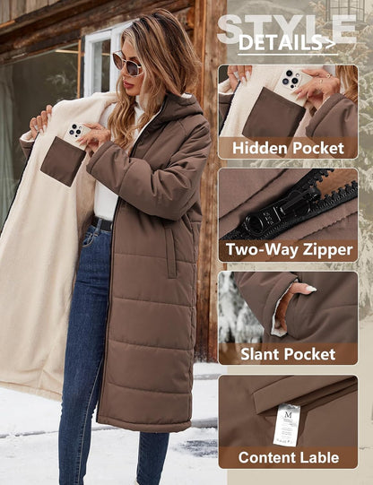 Women Winter Coats Fleece Long Coats Jackets Oversized Warm Down Jacket with Hood