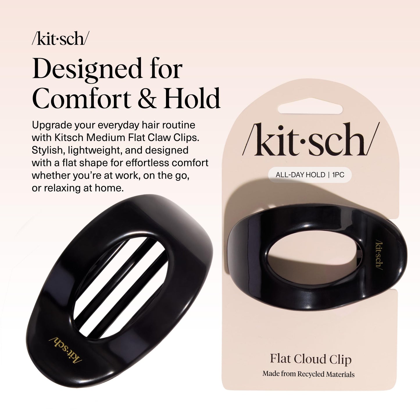 Kitsch Medium Flat Claw Clips for Women - Stylish Flat Hair Clips, Strong Hold for Thick & Fine Hair | Non-Slip for Secure, Comfortable All-Day Wear | Ideal Gifts for Women - Tortoise Design