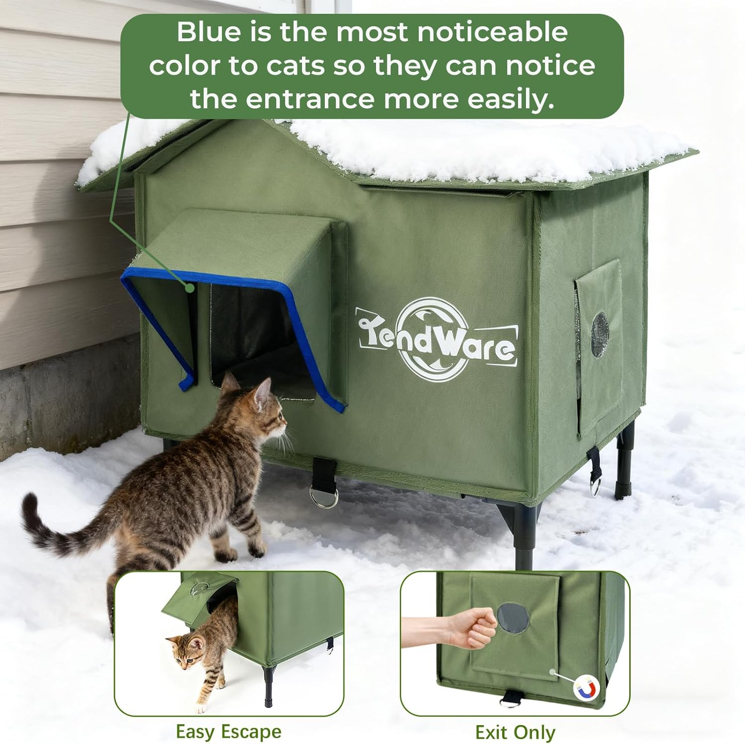 Outdoor Cat House Heated Cat House for Outside with Elevated Base Cat-Attracting Eave Design Feral Stray Shelter Weatherproof in Winter Garage Yard Porch Size M