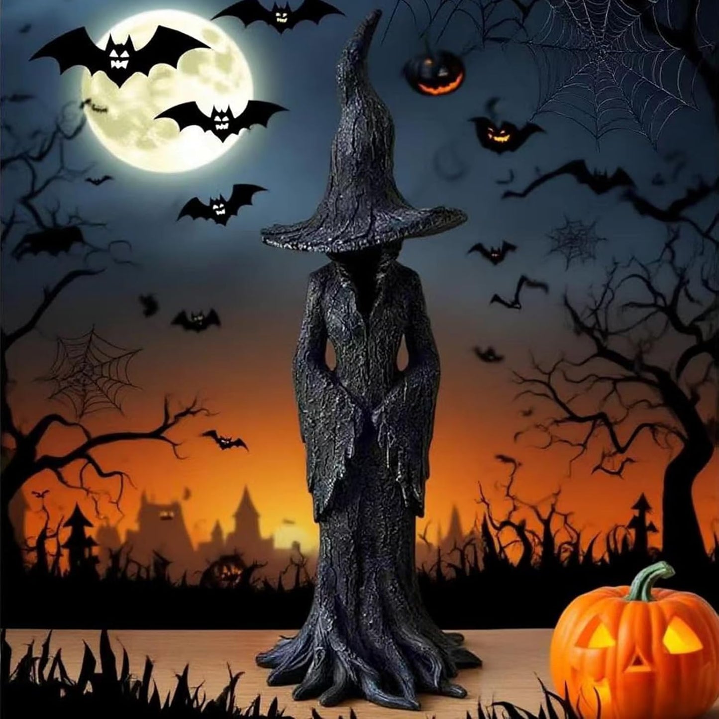 Cracker Barrel Witch Statue, Halloween Witch Statue Decor Indoor Gothic Resin Figurine, Dark Fantasy Ornament, Halloween Witch Figurines Table Home Festival Decoration (11.8in)