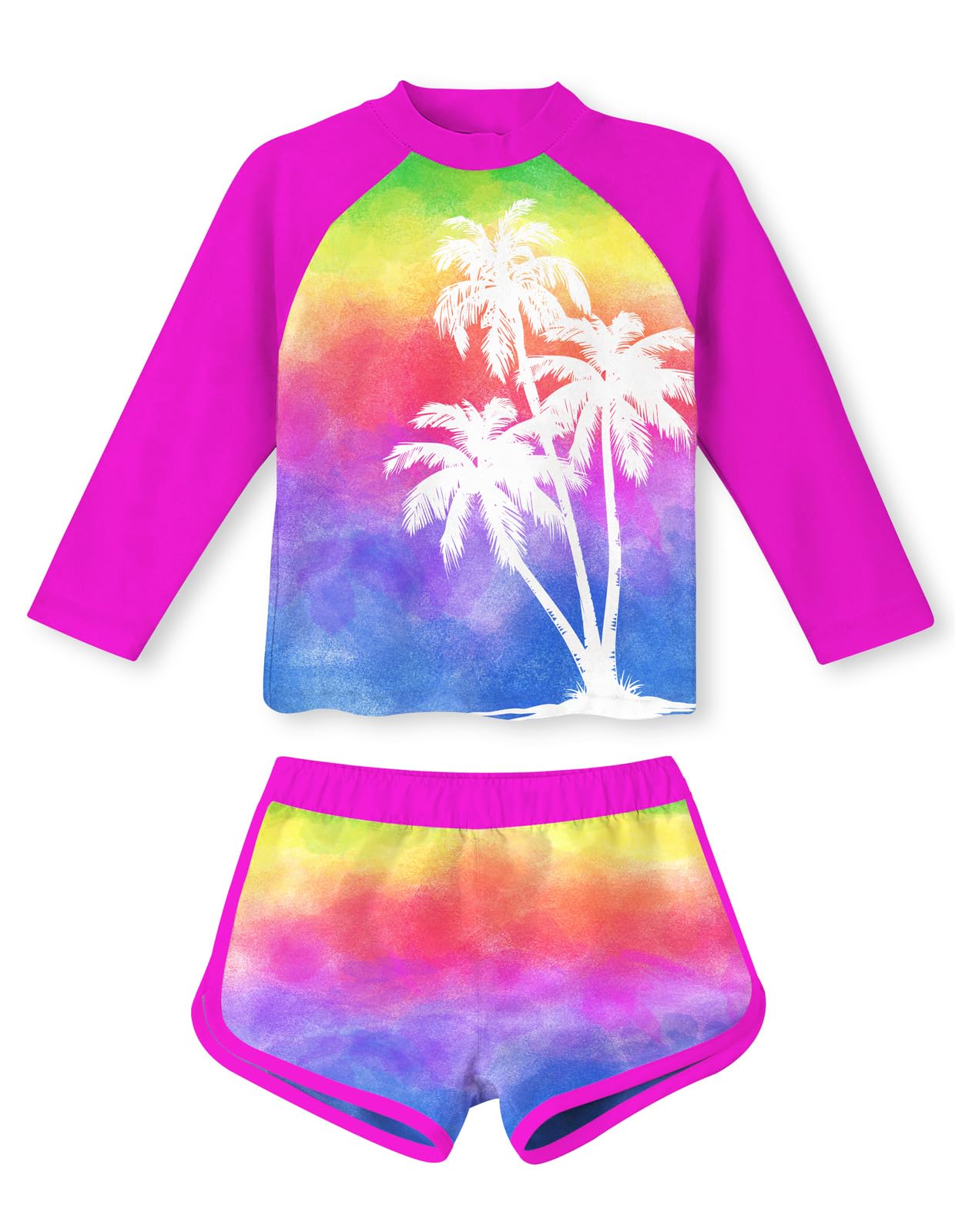 Vogseek 4-10T Girls Rashguard 2 Pieces Long Sleeve Swimsuit Swimwear with Shorts