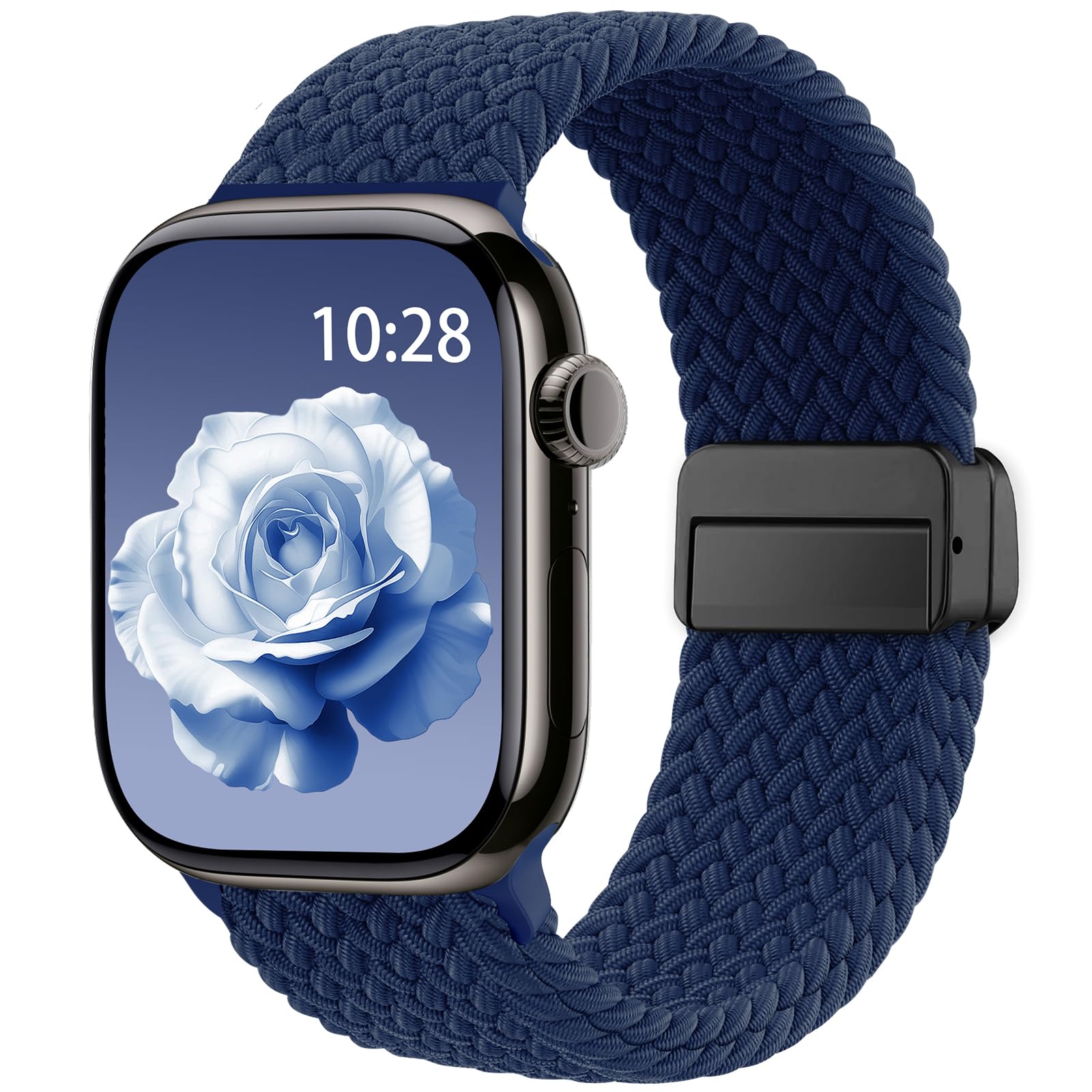 Braided Stretchy Band Compatible with Apple Watch Bands 38mm 40mm 41mm 42mm 44mm 45mm 46mm 49mm Women Men, Soft Nylon Solo Loop Magnetic Sport Strap for iWatch Series 10 9 8 7 6 5 4 3 2 1 SE Ultra