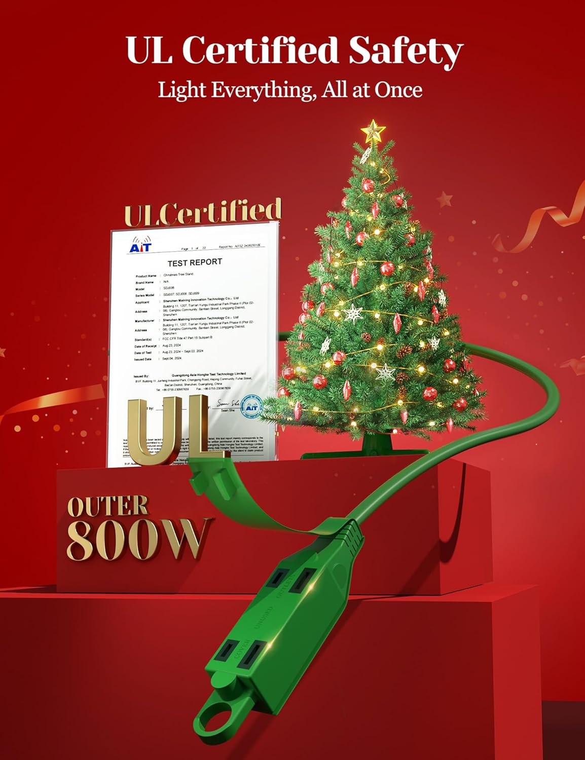 DG-Direct Musical 360° Rotating Christmas Tree Stand with Remote, Anti-Tilt Silent Spin Base, 3 Light Output Ports (800W), Fits 9ft 120lb Artificial Trees, Compatible with 1.25–2in Poles