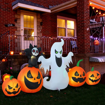 8ft Bat Pumpkin Row Stand Halloween Inflatable Outdoor Decoration, Yard Decorations with LED Lights for Outdoor Lawn, Garden, Home Holiday Party