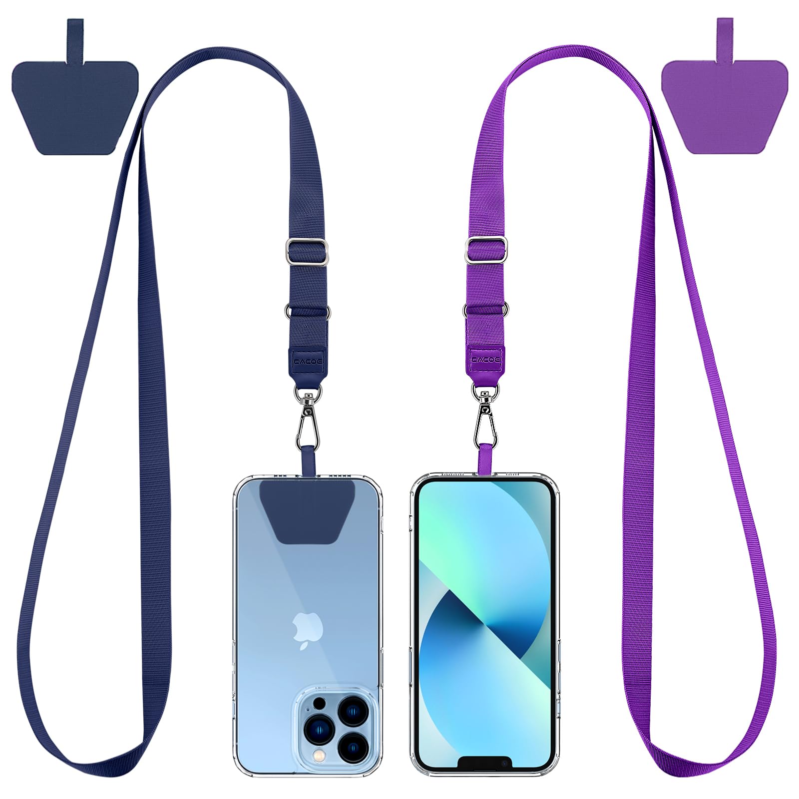 CACOE Phone Lanyard 2 Pack-2× Adjustable Neck Strap,2× Phone Patches,Universal Cell Phone Multifuctional Patch Lanyards Compatible with Most Smartphones(Black+Gray)