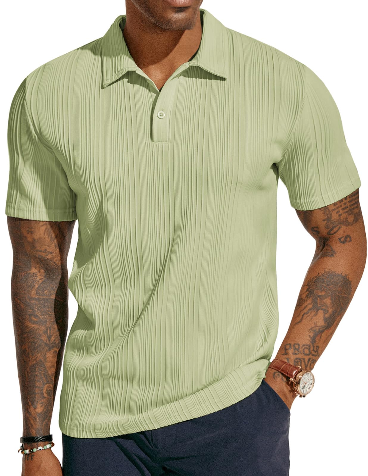 PJ PAUL JONES Mens Textured Knit Polo Shirts Regular Fit Stretchy Golf Shirts