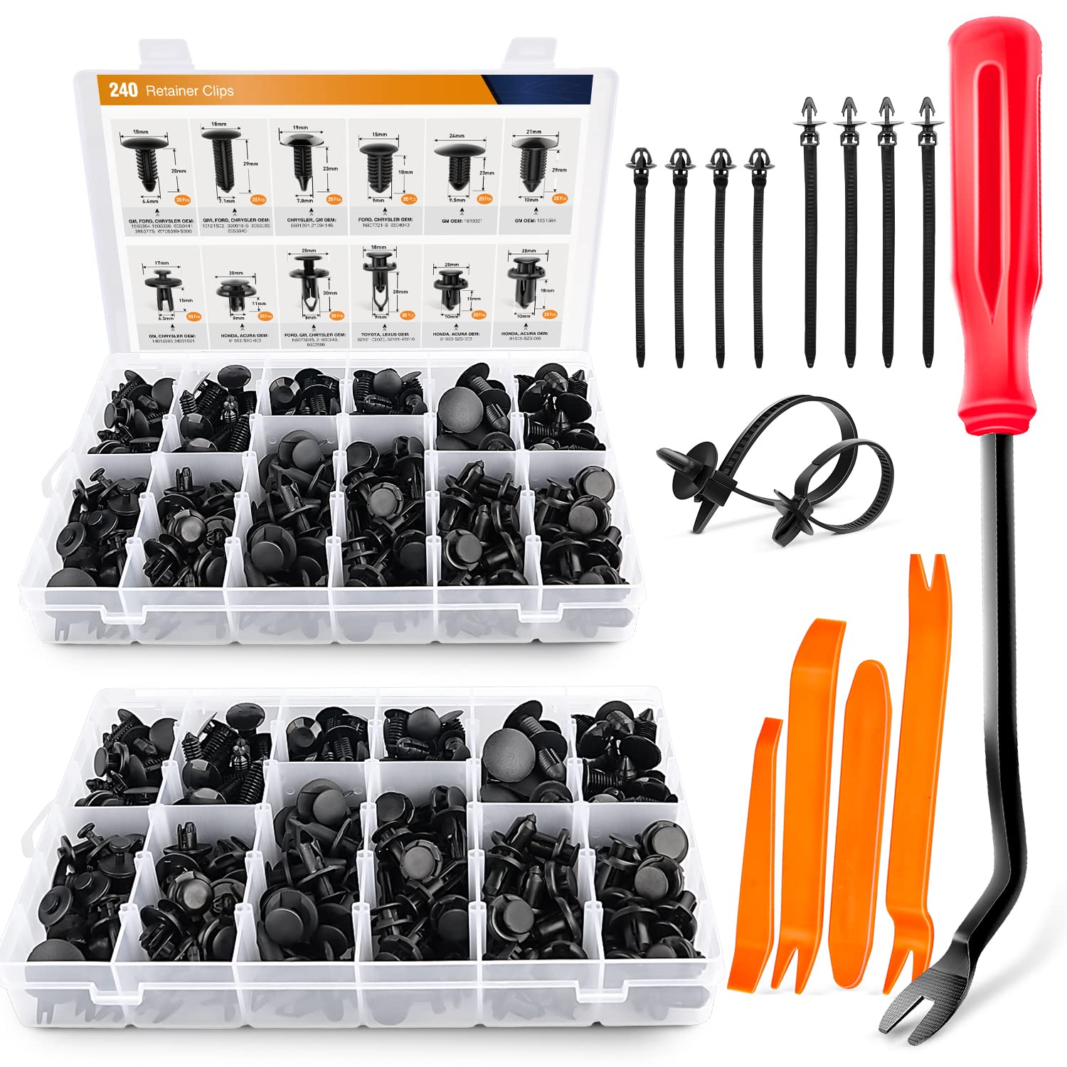 GOOACC - GRC-33 240PCS Bumper Retainer Clips Car Plastic Rivets Fasteners Push Retainer Kit Most Popular Sizes Auto Push Pin Rivets Set -Door Trim Panel Fender Clips for GM Ford Toyota Honda Chrysler