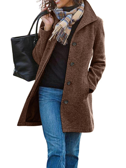 CHARTOU Women's Casual Thicken Wool Blend Stand Collar Single Breasted Pea Coat