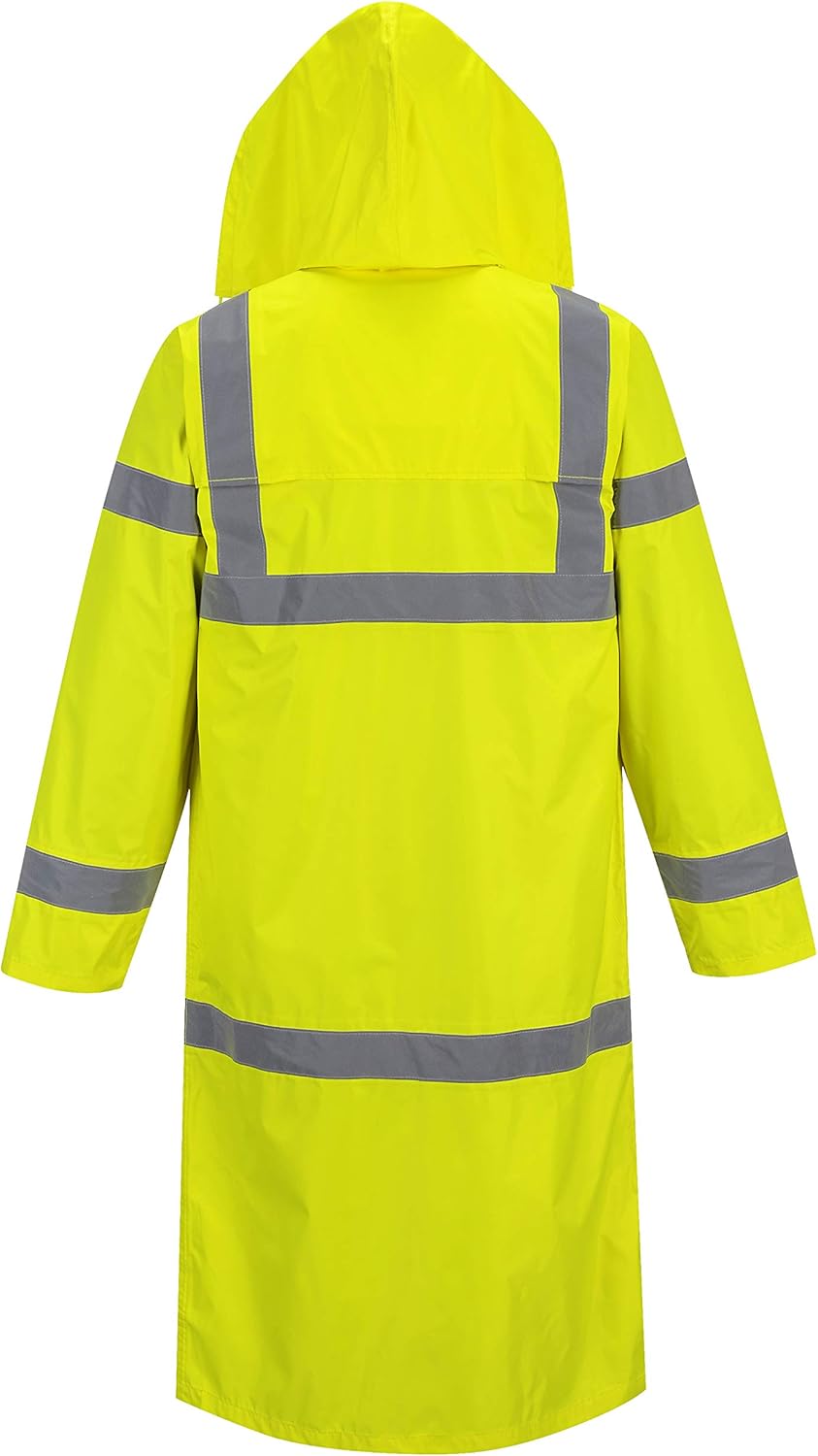 Portwest UH445 Men's Classic Raincoat Waterproof Hi Vis Reflective Long Rain Jacket ANSI Class 3 Yellow