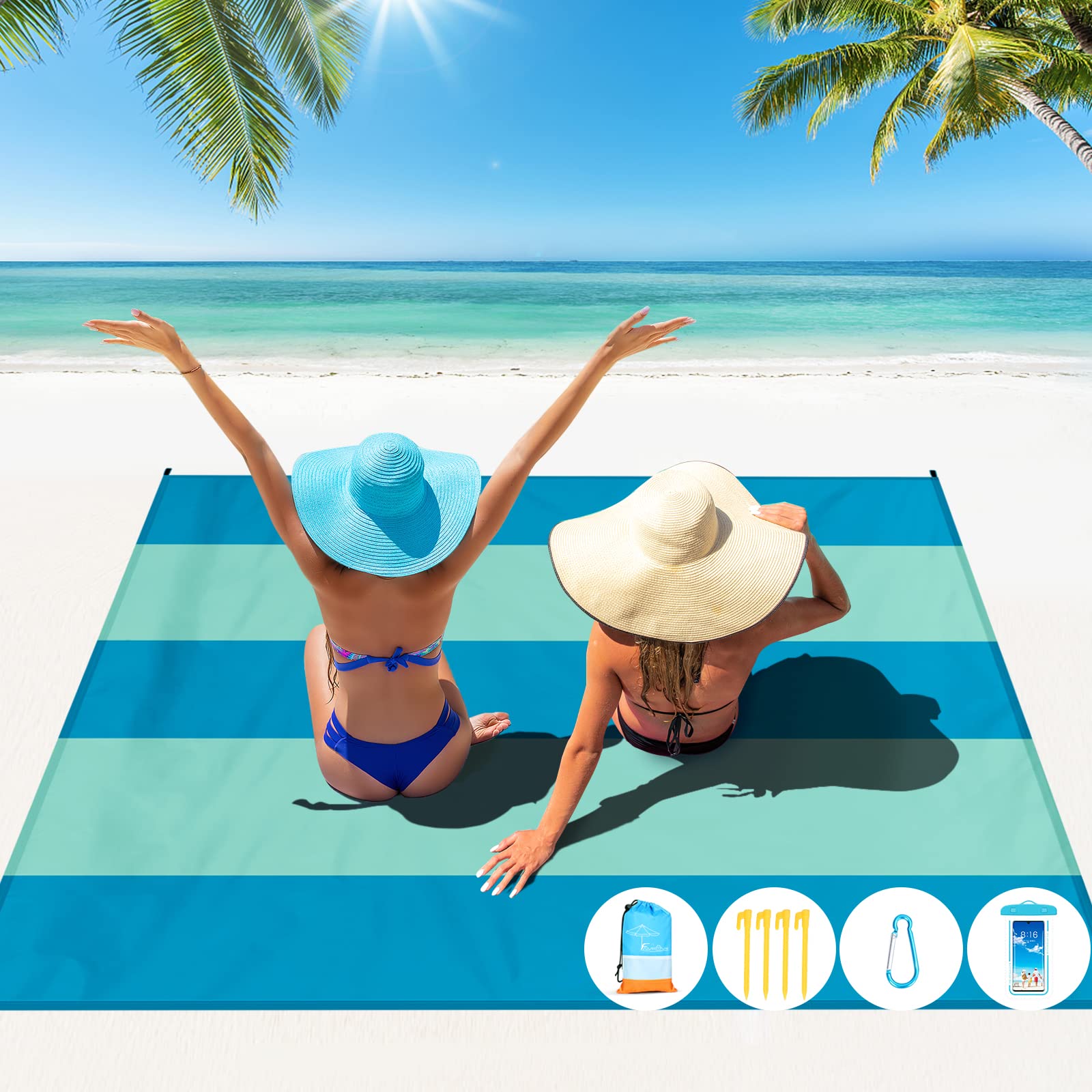 Beach Blanket Oversized Extra Large 78" X 81",Waterproof Sandproof Beach Blanket 1-7 Adults Lightweight Durable for Travel Camping Hiking Picnic