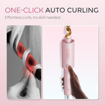 TYMO Automatic Rotating Curling Iron - TYMO CURLPRO Beach Waves Curling Wand, Portable Hair Curler, 500 Million Ionic, Dual Voltage & Lightweight for Travel, Ceramic Coating, 1 1/4 Inch, Metallic Gray