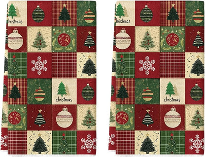 Artoid Mode Checkered Xmas Tree Ornaments Christmas Kitchen Towels Dish Towels, 18x26 Inch Farmhouse Holiday Snowflake Decoration Cleaning Set of 2