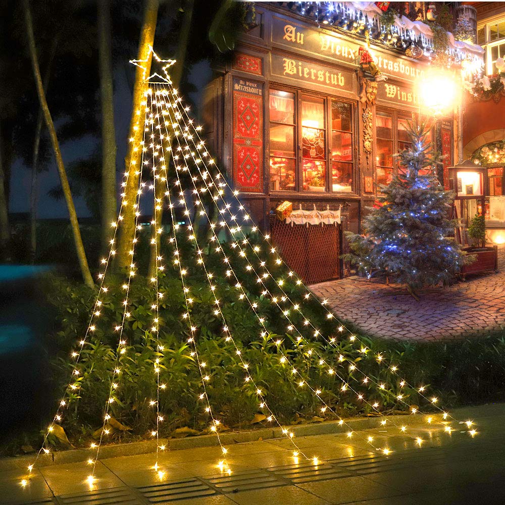 PUHONG Christmas Decoration Outdoor Star String Lights, 16.4Ft Christmas Tree Toppers Lights 320 LED 8 Modes with 12" Lighted Star for Halloween Christmas New Year Holiday Birthday (Multicolored)