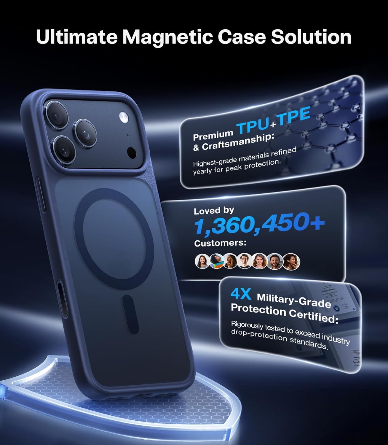 TORRAS Stronger Magnetic & Shockproof for iPhone 17 Pro Max Case, Fit for MagSafe, Military Grade Drop Protection, Camera Control, DIY Button, Slim for iPhone 17 Pro Max Case Translucent Deep Blue