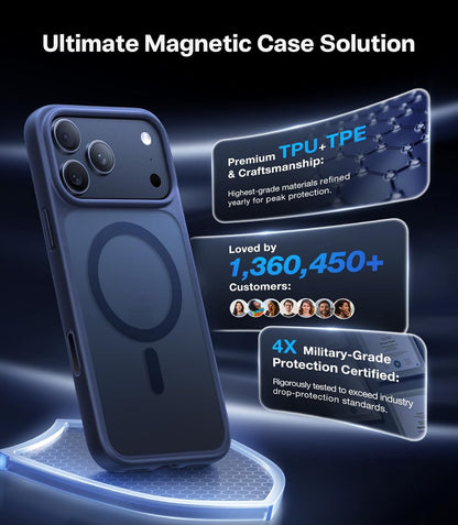TORRAS Stronger Magnetic & Shockproof for iPhone 17 Pro Max Case, Fit for MagSafe, Military Grade Drop Protection, Camera Control, DIY Button, Slim for iPhone 17 Pro Max Case Translucent Deep Blue