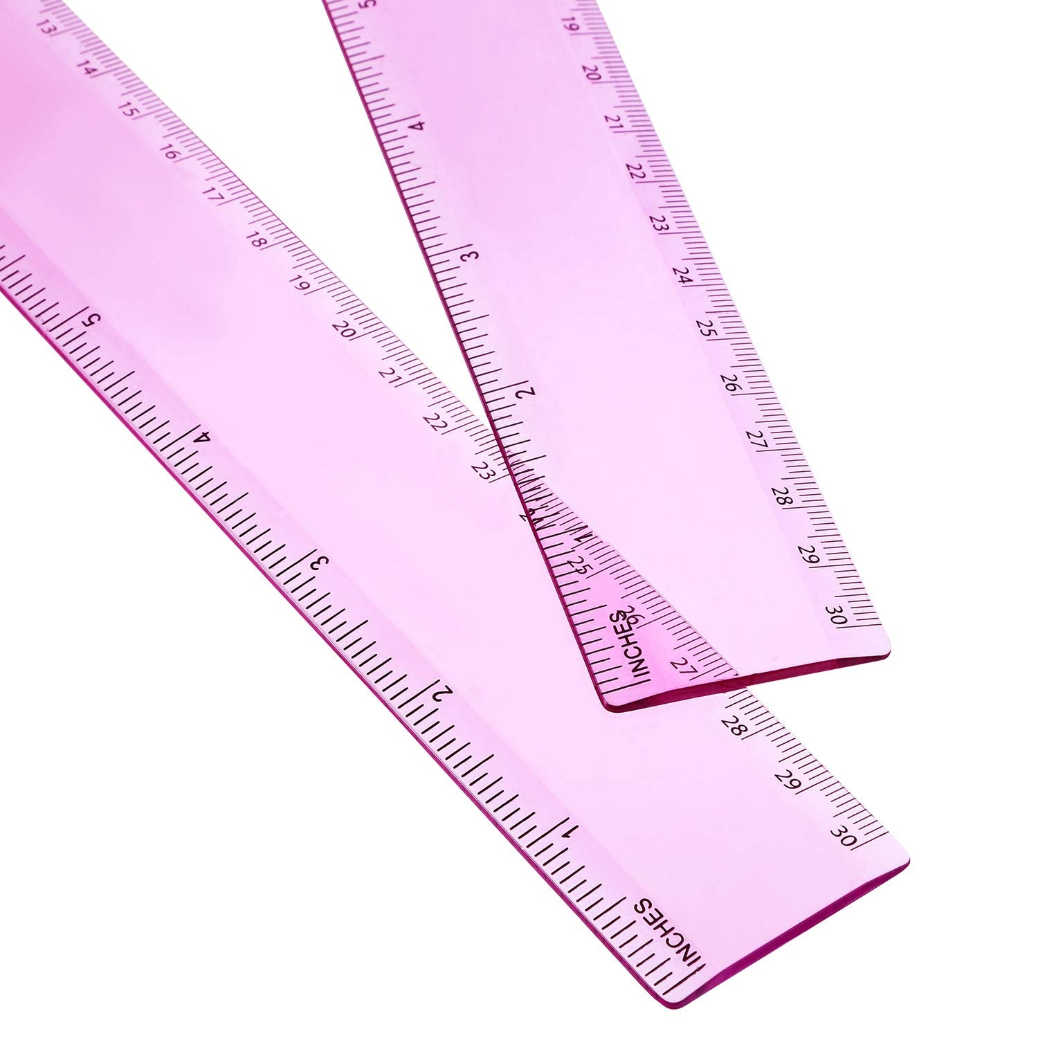 EBOOT 2 Pack Plastic Ruler Straight Ruler Plastic Measuring Tool for Student School Office (Clear, 12 Inch)