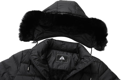 GOLDLADIES Women's Waterproof Long Down Jacket,Warm Winter Hooded Puffer Coat Thickened for Hiking Outdoor
