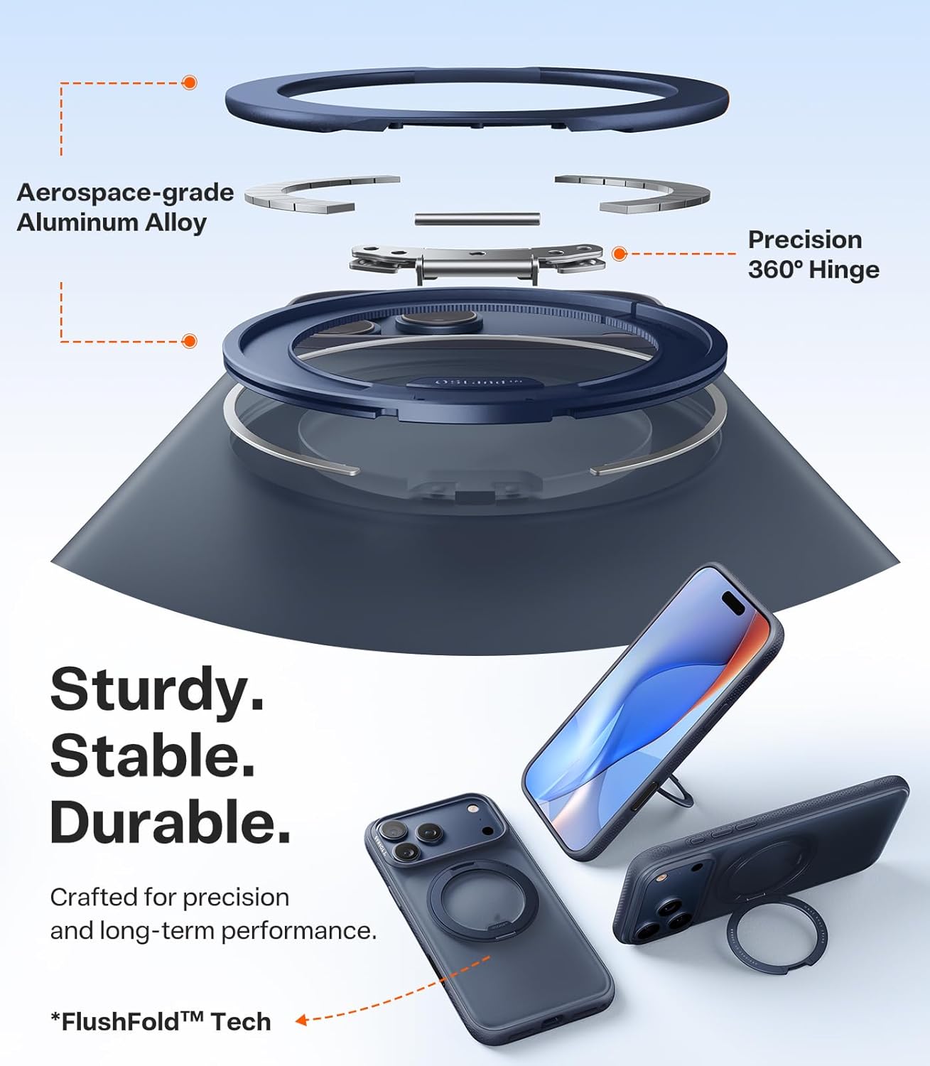 TORRAS 360 Magnetic Stand for iPhone 17 Pro Max Case, [Fit for MagSafe] [4X Military-Grade Protection] Slim Case for iPhone 17 Pro Max, 6.9", Translucent Deep Blue, Ostand O3 Fitness Series