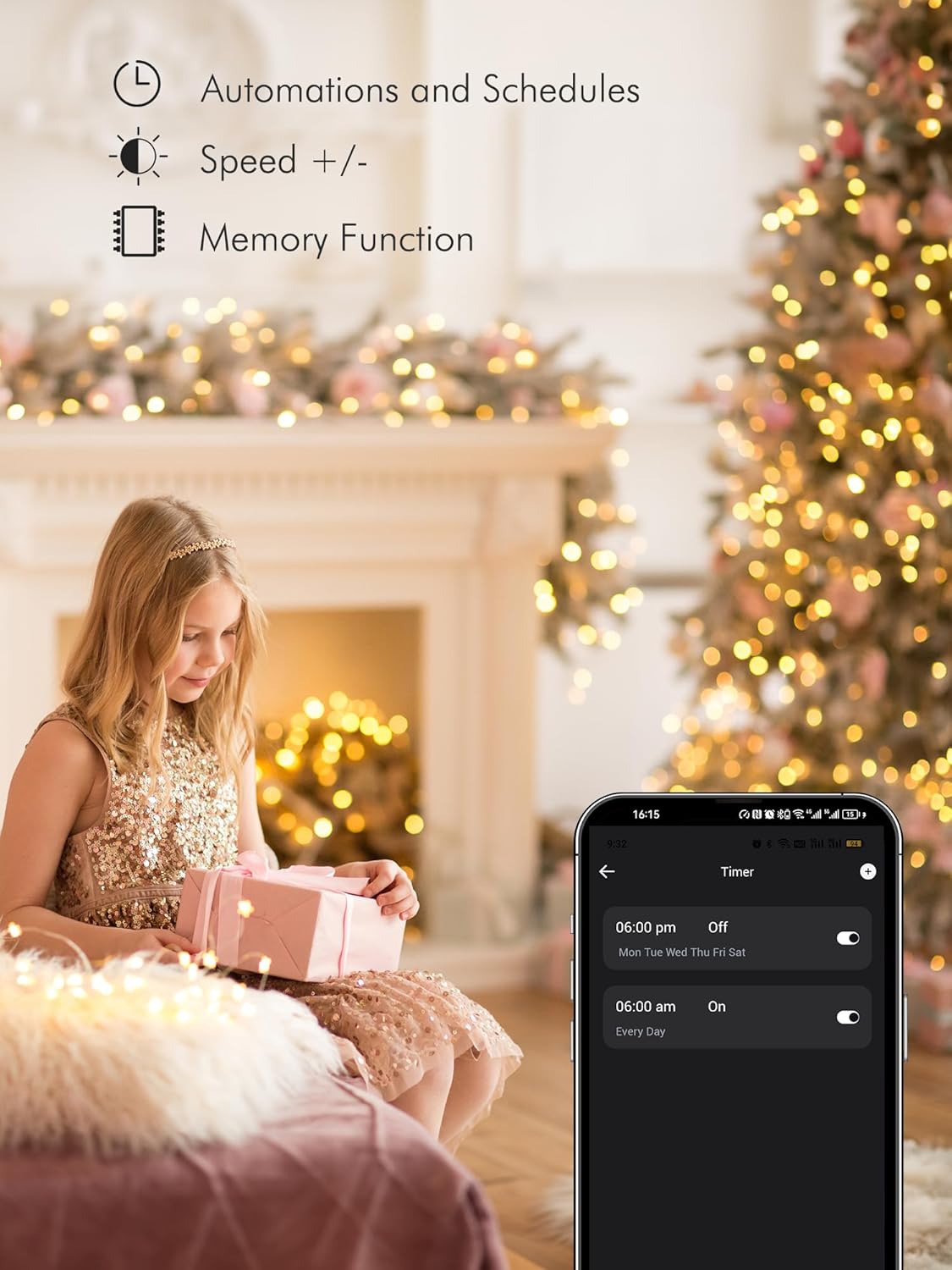 BrizLabs Smart Christmas Fairy Lights, 98ft 300 LED WiFi Christmas Fairy Lights Work with Alexa & Google Home, Rainbow Xmas Light Dimmable Xmas Decorative Lighting Music Sync for Home Holiday Party