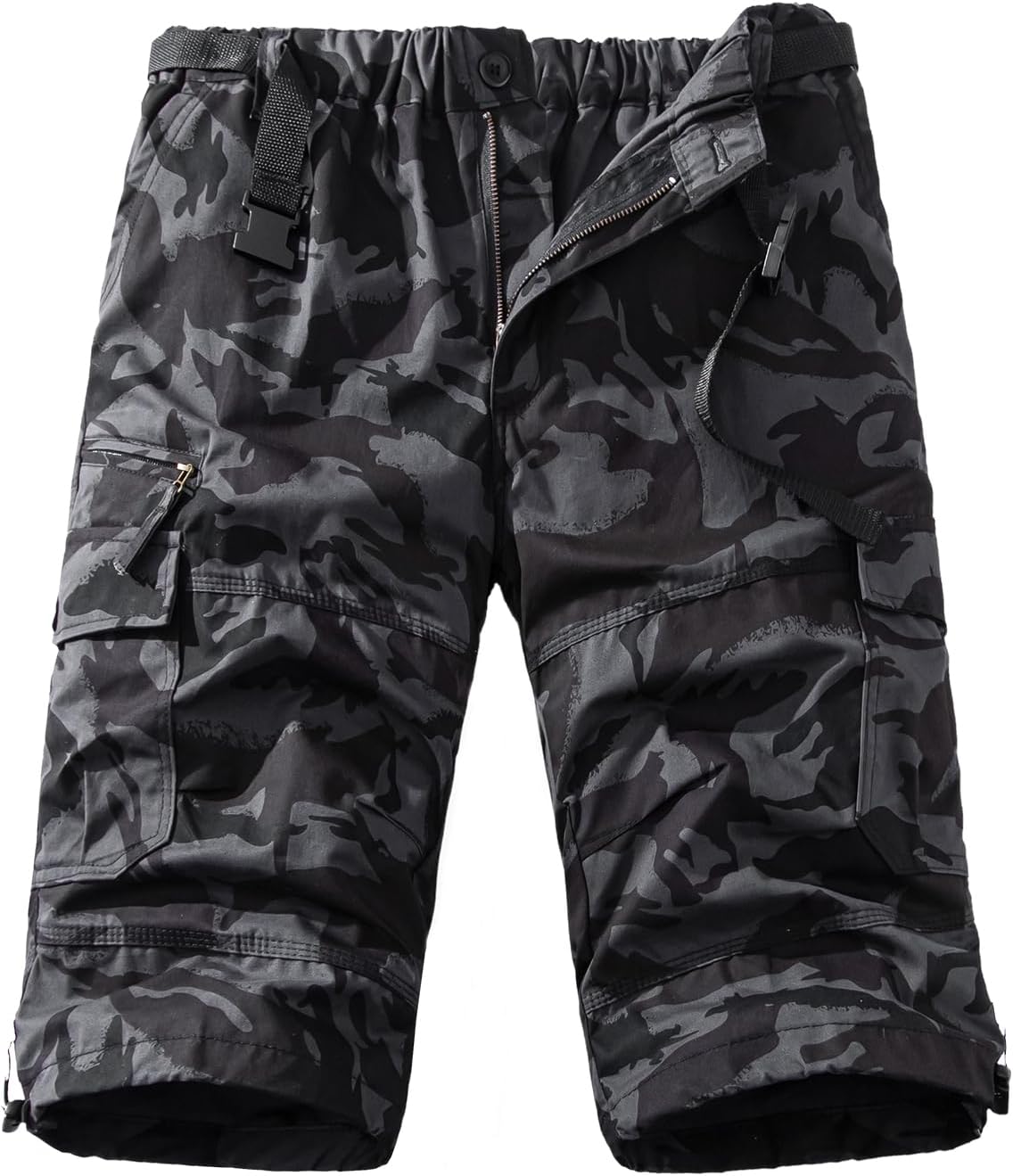Mylldey Men's Cargo Shorts 3/4 Relaxed Fit Mens Running Shorts 7 Pockets Elastic Waist Cotton Hiking Shorts