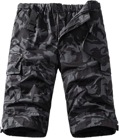 Mylldey Men's Cargo Shorts 3/4 Relaxed Fit Mens Running Shorts 7 Pockets Elastic Waist Cotton Hiking Shorts